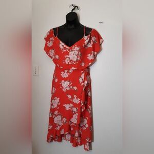 Favlux Fashion red floral cold shoulder dress